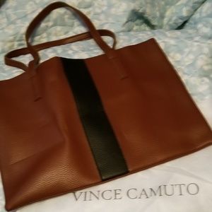 Vince Camuto blk/br leather tote